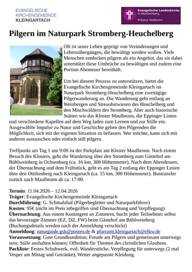 Pilgern im Naturpark Stromberg-Heuchelberg